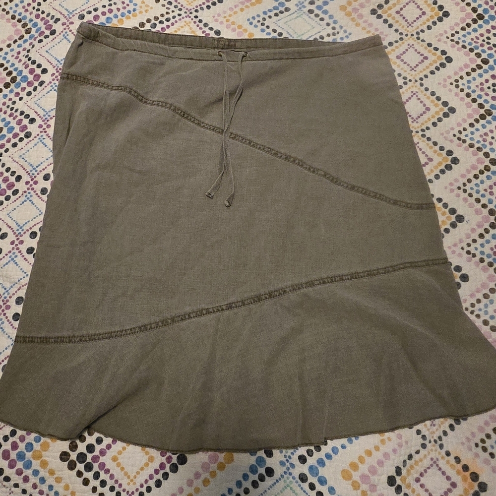 Urban Life Khaki Y2K Linen&Cotten Blend Drawlstring Skirt